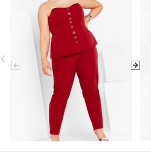 City Chic Strapless Button-Front Peplum Jumpsuit in Deep Red